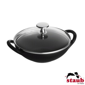 Baby Wok com Tampa de Vidro 16cm Preta Staub Specialties de Ferro Fundido