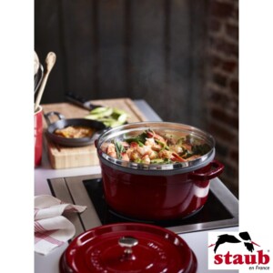 Caçarola com Steamer Redonda 26cm Vermelha Granada Staub Specialties de Ferro Fundido