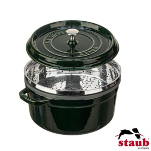 Caçarola com Steamer Redonda 26cm Verde Basil Staub Specialties de Ferro Fundido