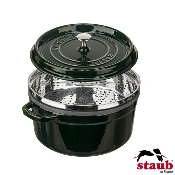 Caçarola com Steamer Redonda 26cm Verde Basil Staub Specialties de Ferro Fundido