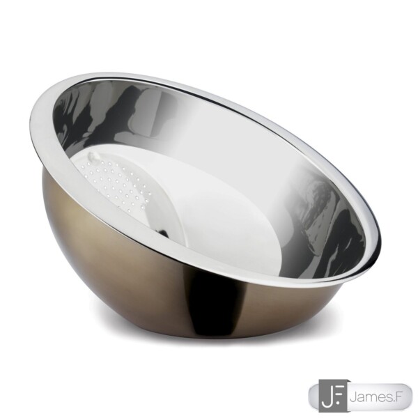 Escorredor de Arroz 26cm com Dourado James.F de Aço Inox