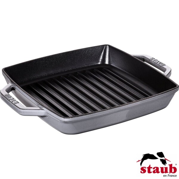 Grelha Quadrada 23cm com Alças Cinza Staub Grill Pans de Ferro Fundido