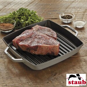 Grelha Quadrada 23cm com Alças Cinza Staub Grill Pans de Ferro Fundido