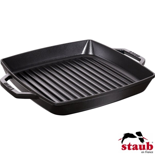 Grelha Quadrada 28cm com Alças Preta Staub Grill Pans de Ferro Fundido