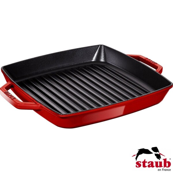 Grelha Quadrada 33cm com Alças Cereja Staub Grill Pans de Ferro Fundido