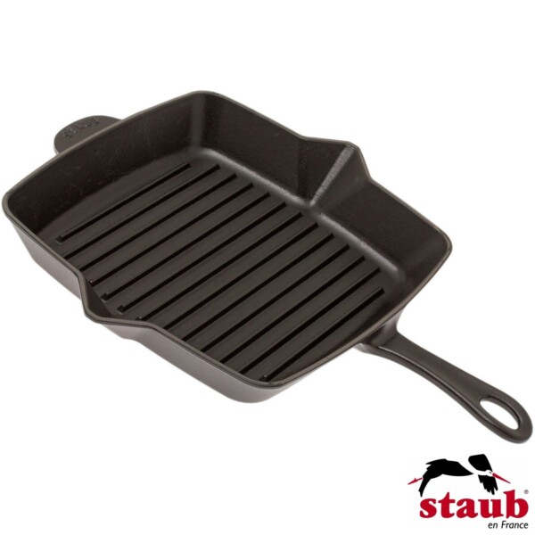 Grelha Quadrada com Cabo 26cm Preta Staub Grill Pans de Ferro Fundido