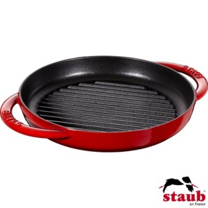 Grelha Redonda 22cm com Alças Cereja Staub Grill Pans de Ferro Fundido