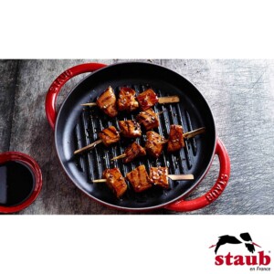 Grelha Redonda 26cm com Alças Cereja Staub Grill Pans de Ferro Fundido