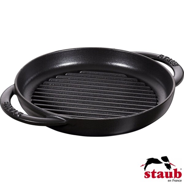 Grelha Redonda 30cm com Alças Preta Staub Grill Pans de Ferro Fundido