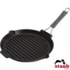 Grelha Redonda 27cm com Cabo de Silicone Removível Preta Staub Grill Pans de Ferro Fundido