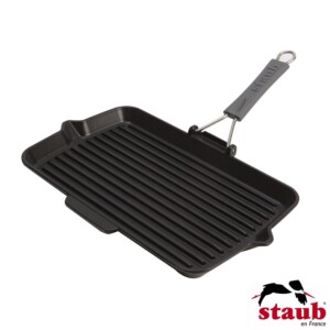 Grelha Retangular 34x21cm com Cabo de Silicone Removível Preta Staub Grill Pans de Ferro Fundido