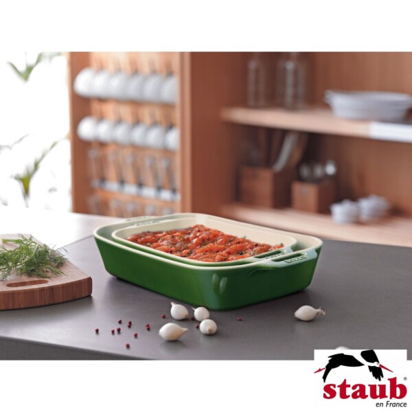 Travessa Retangular 34x24cm Verde Basil Staub Ceramic