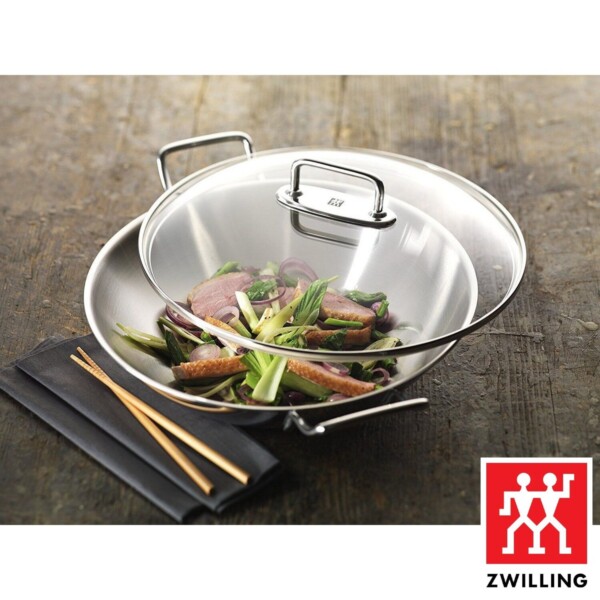 Wok com Tampa de Vidro 32cm Zwilling Plus de Aço Inox