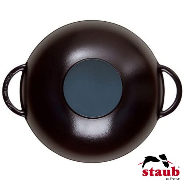 Wok 37cm Preta Staub Specialties de Ferro Fundido com Tampa de Vidro