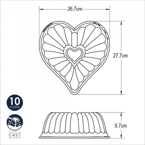 Fôrma para Bolo Nordic Ware Elegant Heart Coração 28cm Cobre de Alumínio Fundido