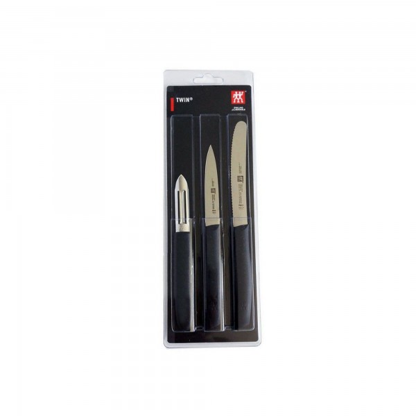 Jogo de Facas com Descascador Zwilling Twin Grip 2 Peças de Aço Inox Preta