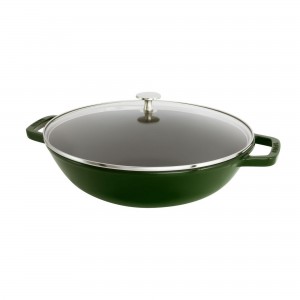 Wok 30cm Verde Basil Staub Specialties de Ferro Fundido com Tampa de Vidro