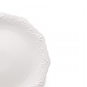 Prato de Sobremesa Wolff Alto Relevo Durable Porcelain Branco 19cm 6 Peças de Porcelana