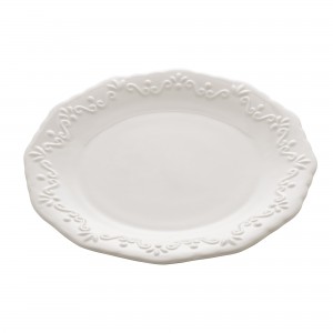 Jogo de Prato de Sobremesa Wolff Alto Relevo Durable Porcelain Branco 19cm 6 Peças de Porcelana