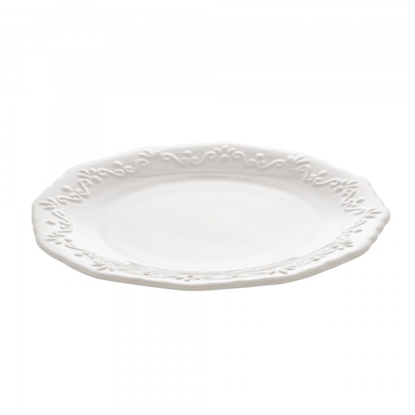 Jogo de Prato de Sobremesa Wolff Alto Relevo Durable Porcelain Branco 19cm 6 Peças de Porcelana