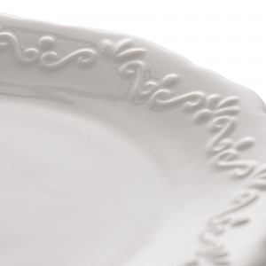 Jogo de Prato de Sobremesa Wolff Alto Relevo Durable Porcelain Branco 19cm 6 Peças de Porcelana