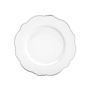 Prato de Sobremesa Wolff Maldivas Fio Prateado Branco 21cm 6 Peças de Porcelana