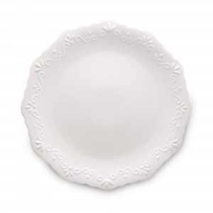 Jogo de Prato Raso Wolff Alto Relevo Durable Porcelain Branco 27cm 6 Peças de Porcelana