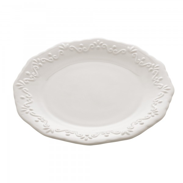 Jogo de Prato Raso Wolff Alto Relevo Durable Porcelain Branco 27cm 6 Peças de Porcelana