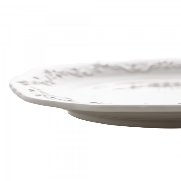 Jogo de Prato Raso Wolff Alto Relevo Durable Porcelain Branco 27cm 6 Peças de Porcelana