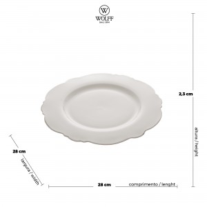 Jogo de Prato Raso Wolff Maldivas Fio Prateado Branco 28cm 6 Peças de Porcelana