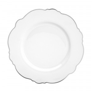 Prato Raso Wolff Maldivas Fio Prateado Branco 28cm 6 Peças de Porcelana