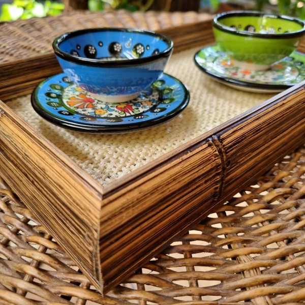 Bandeja 30cm Woodart Bambu de Teca e Sisal