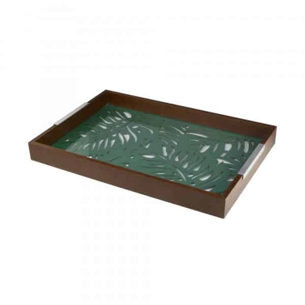 Bandeja 37cm Woodart Adam Verde de Madeira e Vidro