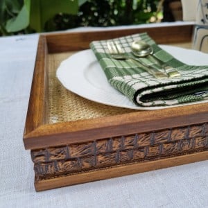 Bandeja De Coquinho Com Sisal Natural E Vidro - 45x30cm