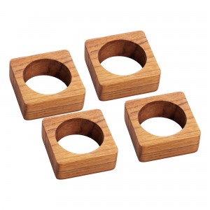 Jogo de Anel para Guardanapo Quadrado Woodart Agra de Teca 4 Peças