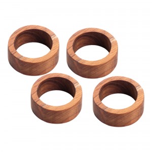 Jogo de Anel para Guardanapo Redondo Woodart Agra de Teca 4 Peças