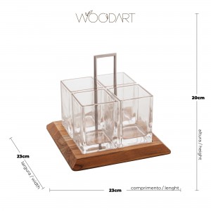 Porta Talheres Woodart Ancara de Cristal com Suporte de Teca