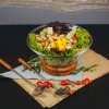 Saladeira com Talheres Woodart Ancara 28cm de Teca e Vidro