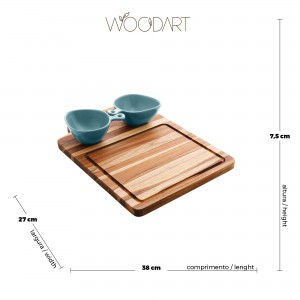 Tábua com Bowls Woodart Nórdica Menta de Teca e Porcelana