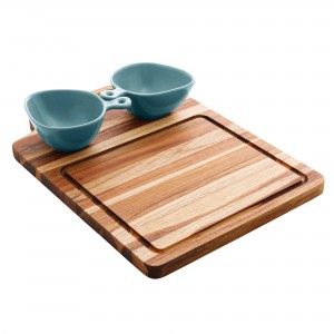 Tábua com Bowls Woodart Nórdica Menta de Teca e Porcelana