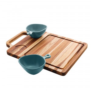 Tábua com Bowls Woodart Nórdica Menta de Teca e Porcelana