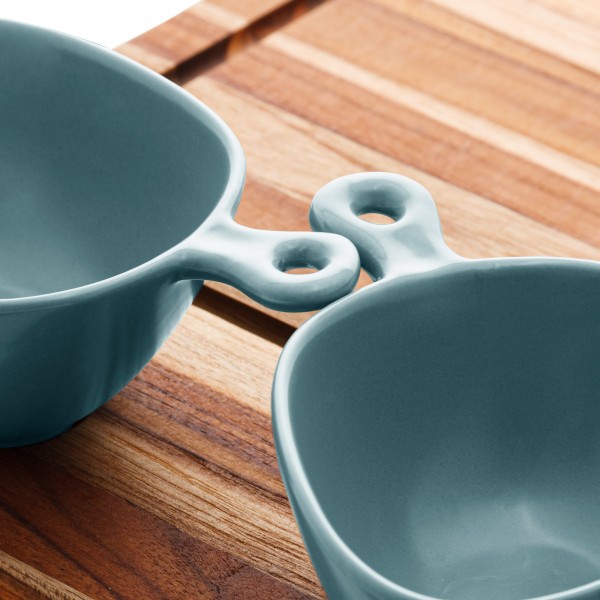 Tábua com Bowls Woodart Nórdica Menta de Teca e Porcelana