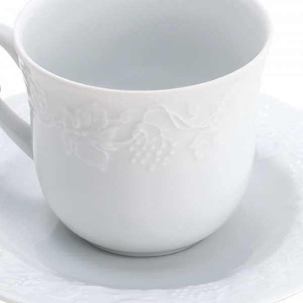 Jogo de Xícara de Café Wolff Limoges Vendange 100ml 6 Peças de Porcelana Branca